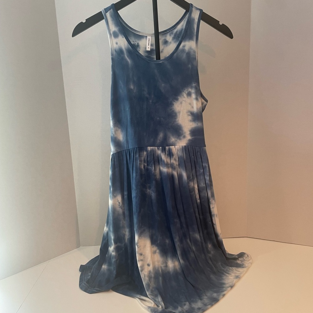 Longyuan Navy Blue Tie-Dye Sleeveless Blouse Women’s Casual Tank Top